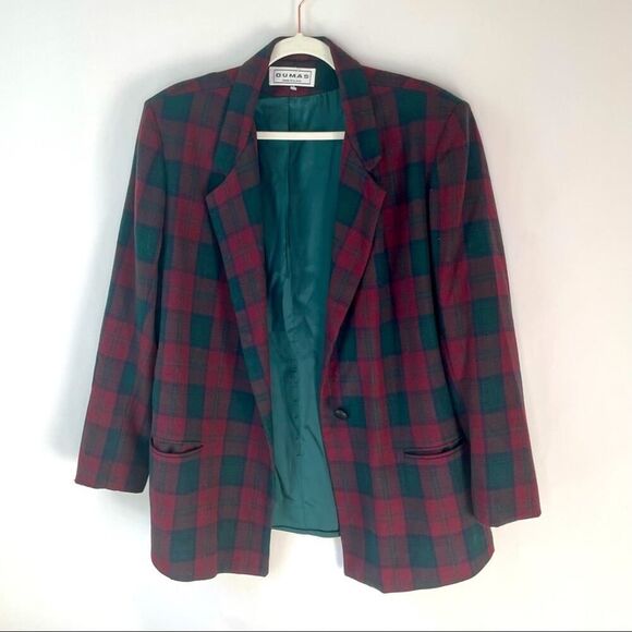 Vintage Dumas made in USA Oversized Plaid Blazer Wool size Large #AG - Picture 1 of 9